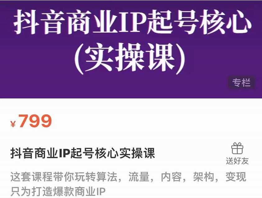 抖音商业IP起号核心实操课，带你玩转算法，流量，内容，架构，变现-福喜网创