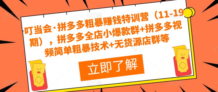叮当会·拼多多粗暴赚钱特训营（11-19期），拼多多全店小爆款群+拼多多视频简单粗暴技术+无货源店群等-福喜网创