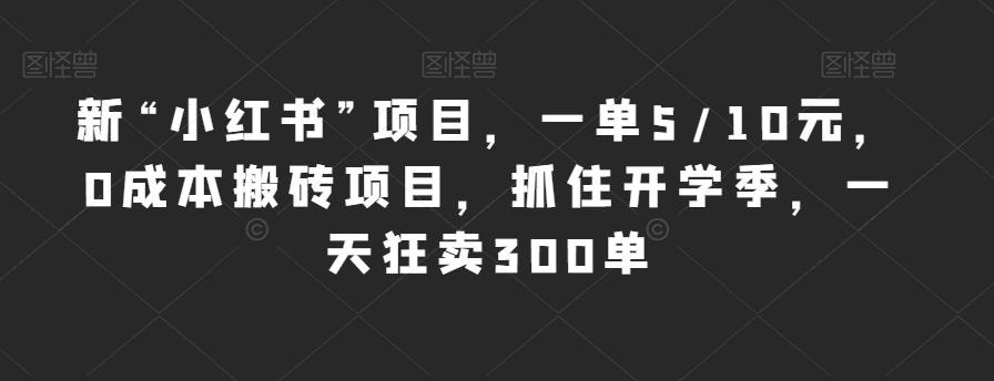 新“小红书”项目，一单5/10元，0成本搬砖项目，抓住开学季，一天狂卖300单【揭秘】-福喜网创