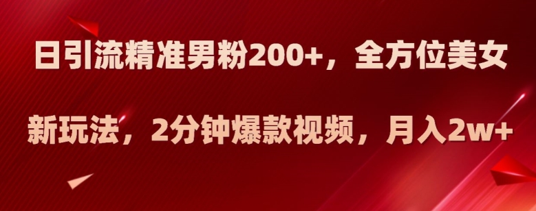 日引流精准男粉200+，全方位美女新玩法，2分钟爆款视频，月入2w+【揭秘】-福喜网创