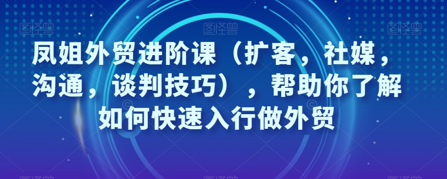 凤姐外贸进阶课（扩客，社媒，沟通，谈判技巧），帮助你了解如何快速入行做外贸-福喜网创