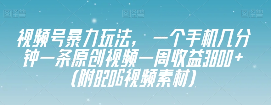 视频号暴力玩法，一个手机几分钟一条原创视频一周收益3800+（附820G视频素材）-福喜网创