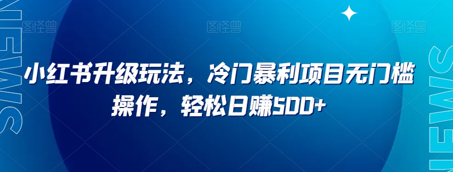 小红书升级玩法，冷门暴利项目无门槛操作，轻松日赚500+【揭秘】-福喜网创