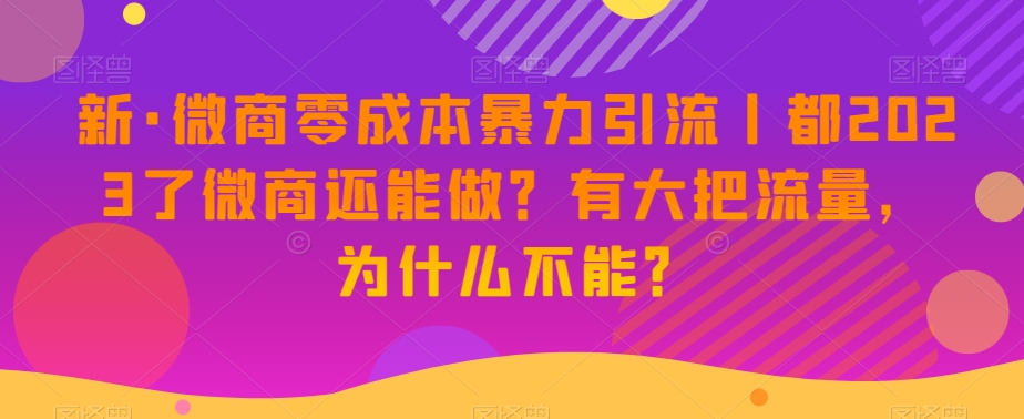 新·微商零成本暴力引流丨都2023了微商还能做？有大把流量，为什么不能？-福喜网创