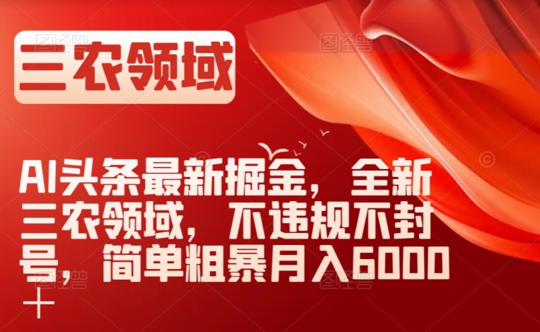 AI头条最新掘金，全新三农领域，不违规不封号，简单粗暴月入6000＋【揭秘】-福喜网创