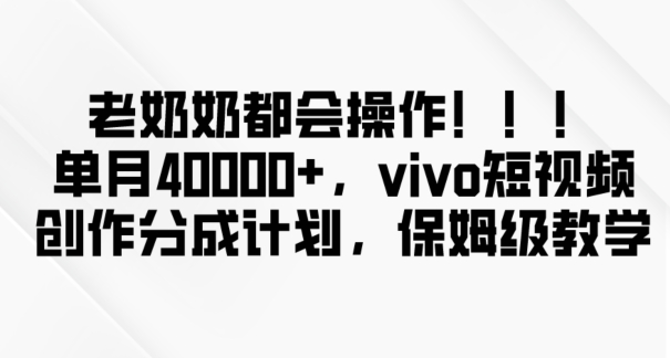 老奶奶都会操作，新平台无脑操作，单月40000+，vivo短视频创作分成计划【揭秘】-福喜网创