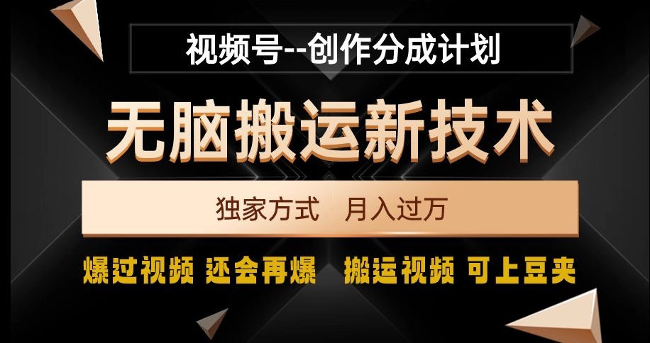 视频号无脑搬运新技术，破原创壕流量，独家方式，爆过视频，还会再爆【揭秘】-福喜网创