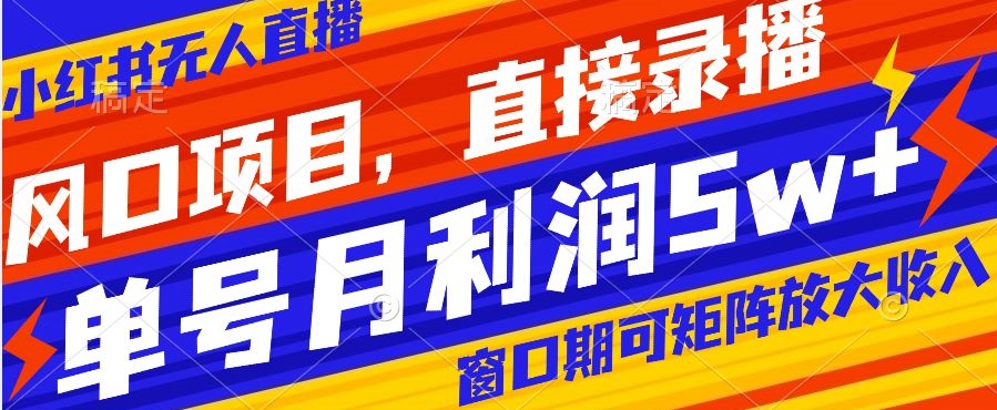 风口项目，小红书无人直播带货，直接录播，可矩阵，月入5w+【揭秘】-福喜网创