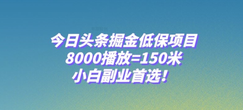 今日头条掘金低保项目，8000播放=150米，小白副业首选【揭秘】-福喜网创