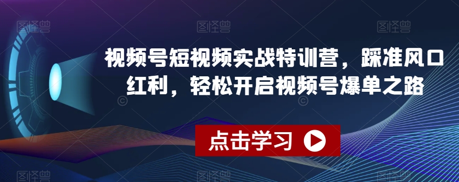 视频号短视频实战特训营，踩准风口红利，轻松开启视频号爆单之路-福喜网创