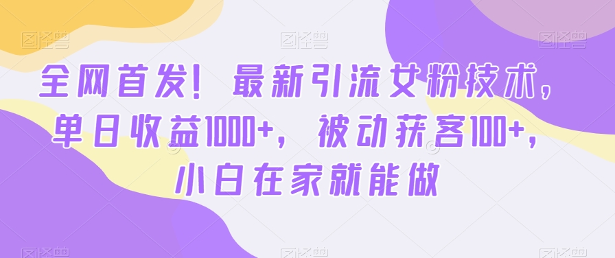 全网首发！最新引流女粉技术，单日收益1000+，被动获客100+，小白在家就能做【揭秘】-福喜网创