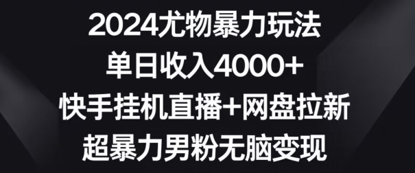2024尤物暴力玩法，单日收入4000+，快手挂机直播+网盘拉新，超暴力男粉无脑变现【揭秘】-福喜网创