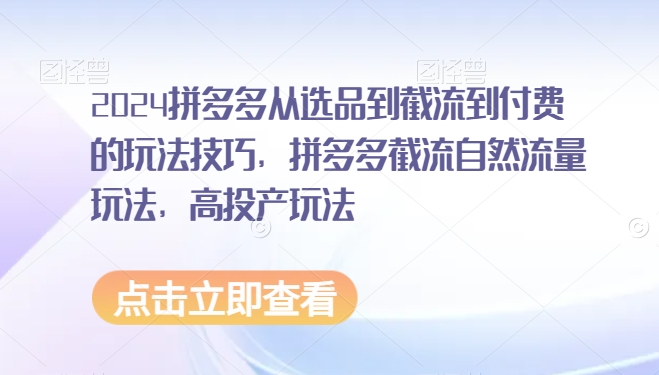 2024拼多多从选品到截流到付费的玩法技巧，拼多多截流自然流量玩法，高投产玩法-福喜网创