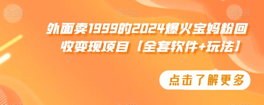 外面卖1999的2024爆火宝妈粉回收变现项目【全套软件+玩法】【揭秘】-福喜网创