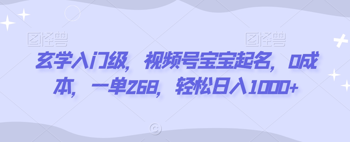 玄学入门级，视频号宝宝起名，0成本，一单268，轻松日入1000+【揭秘】-福喜网创
