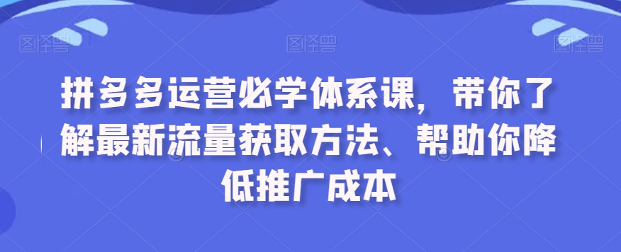 拼多多运营必学体系课，带你了解最新流量获取方法、帮助你降低推广成本-福喜网创