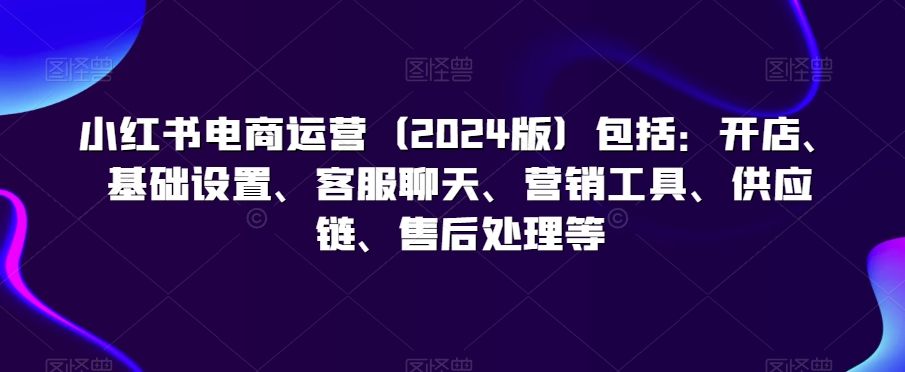 小红书电商运营（2024版）包括：开店、基础设置、客服聊天、营销工具、供应链、售后处理等-福喜网创
