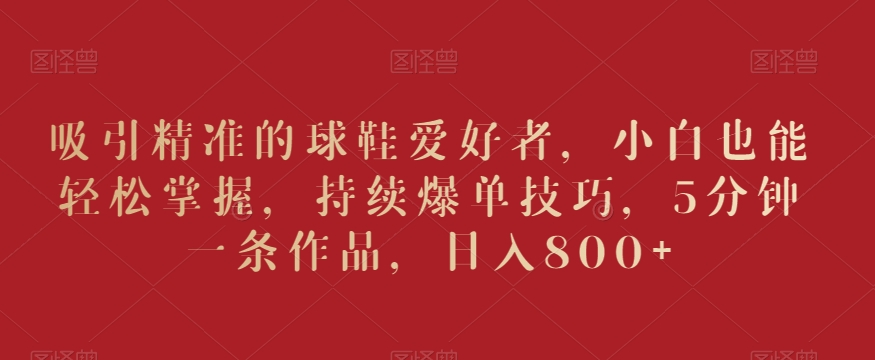 吸引精准的球鞋爱好者，小白也能轻松掌握，持续爆单技巧，5分钟一条作品，日入800+【揭秘】-福喜网创