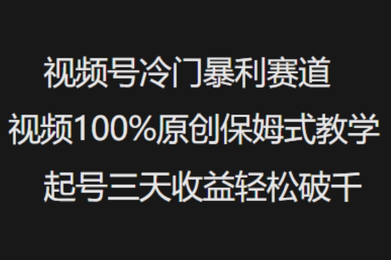 视频号冷门暴利赛道视频100%原创保姆式教学起号三天收益轻松破千-福喜网创