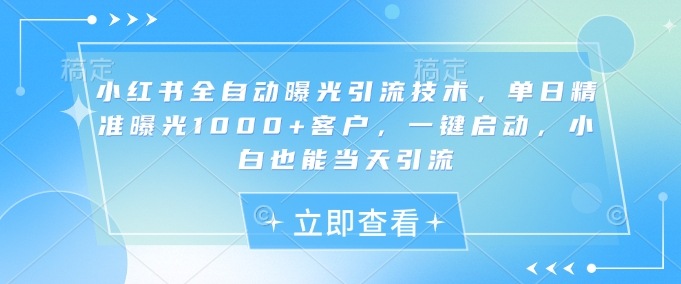 小红书全自动曝光引流技术，单日精准曝光1000+客户，一键启动，小白也能当天引流【揭秘】-福喜网创