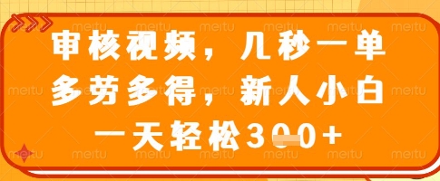 审核视频，几秒一单，多劳多得，新人小白一天轻松3张【揭秘】-福喜网创